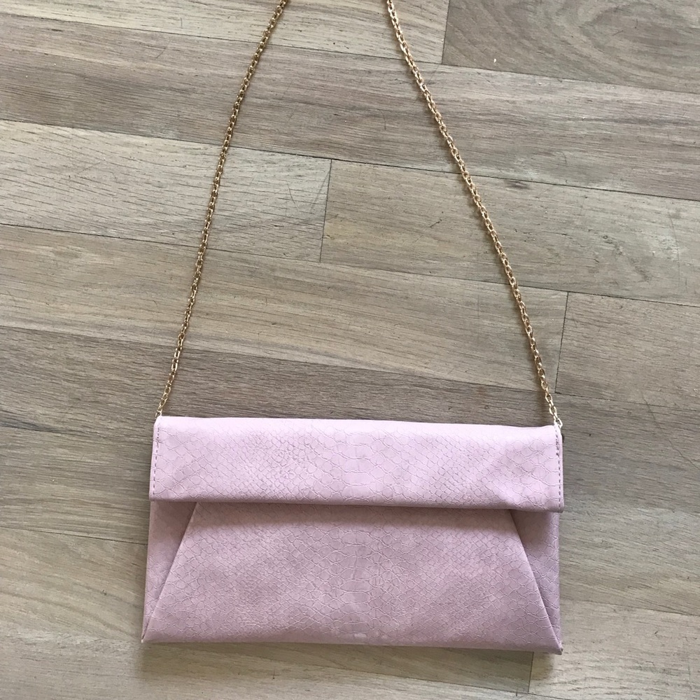 Blush pink snakeskin clutch